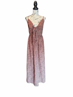 NEW SHEIN Curve Leopard Print Tie Front V-Neck Maxi Dress Brown Summer Size 2XL